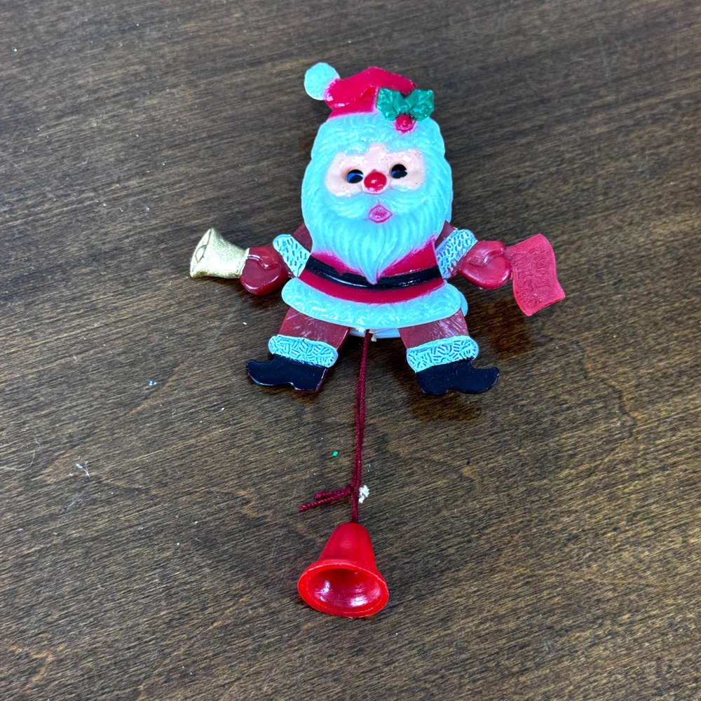 Vintage Christmas Santa Pull-String Pin Moving Arms Legs Eyes Close Hong Kong